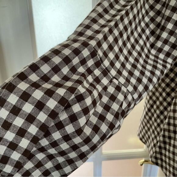 Pietsie Atlin Brwn/Wht Gingham Pull Over Long Full Sleeve Pleated Top Sz-M NWT! - Picture 5 of 9